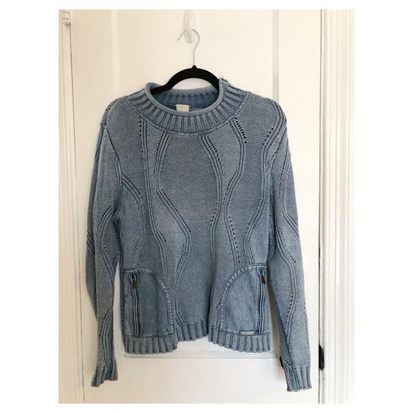 Blue Willi’s Vintage Blue Mockneck Knit Sweater with Zippered Pockets - Picture 1 of 6